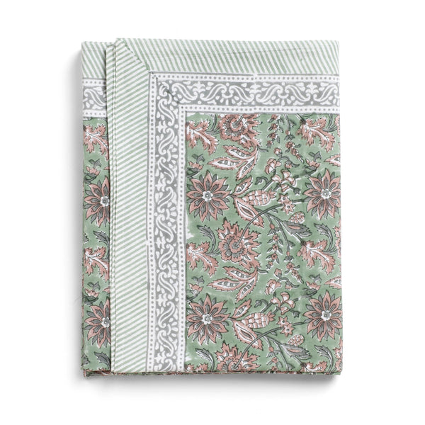 mondocherry - Indian Summer Cotton Tablecloth | green rose - folded