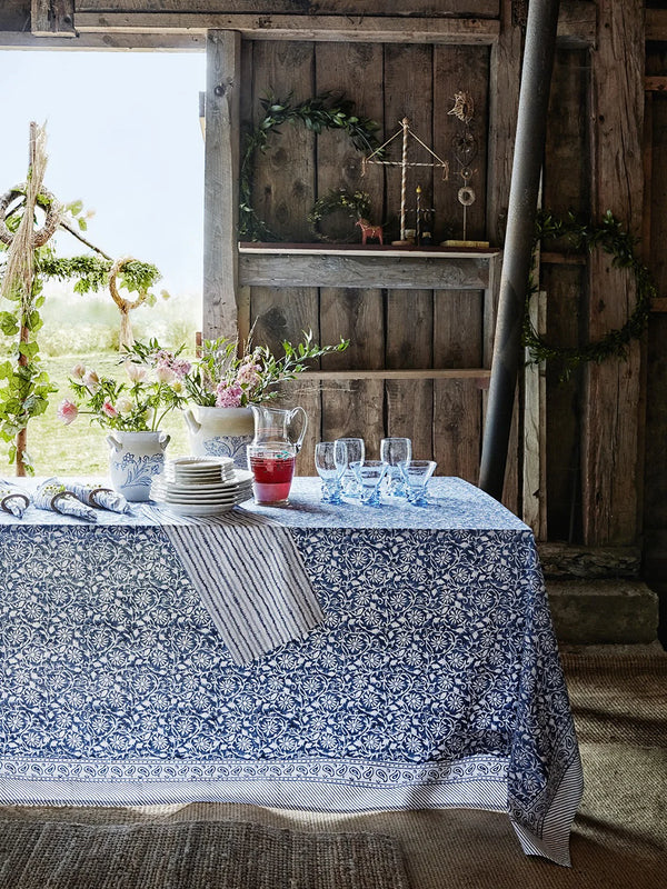 mondocherry - Margerita Cotton Tablecloth | navy blue - table setting