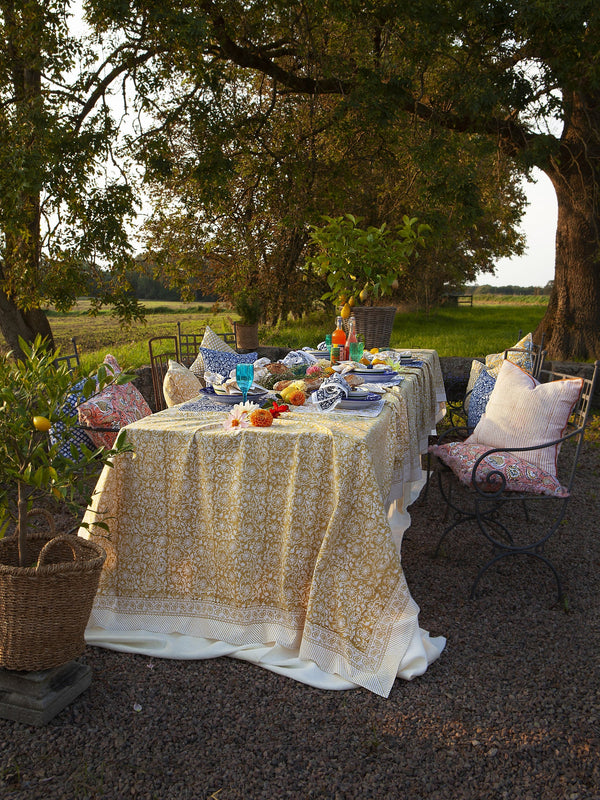 mondocherry - Margerita Cotton Tablecloth | yellow olive - table setting