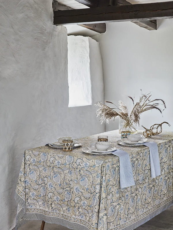 mondocherry - Pomegranate Cotton Tablecloth | blue - table setting