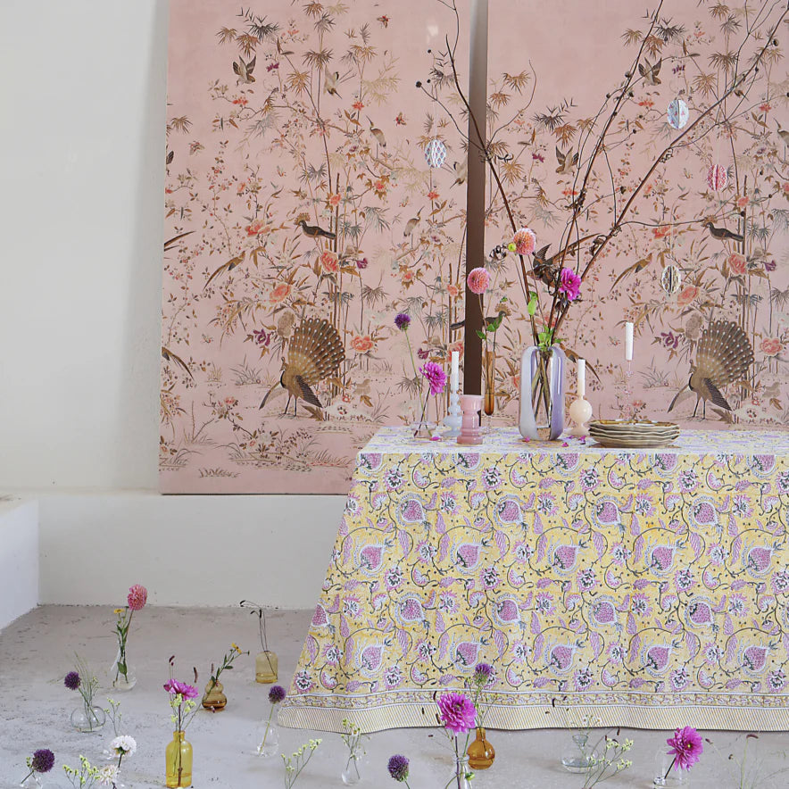 mondocherry - Pomegranate Cotton Tablecloth | yellow rose - table settings