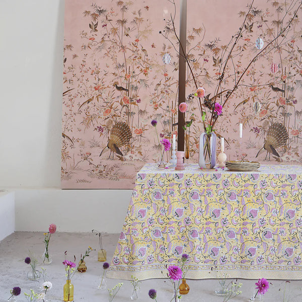 mondocherry - Pomegranate Cotton Tablecloth | yellow rose - table settings