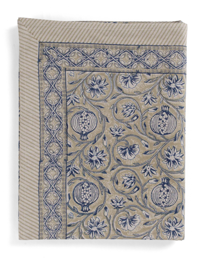 mondocherry - Tangier Pomegranate Cotton Tablecloth | beige blue