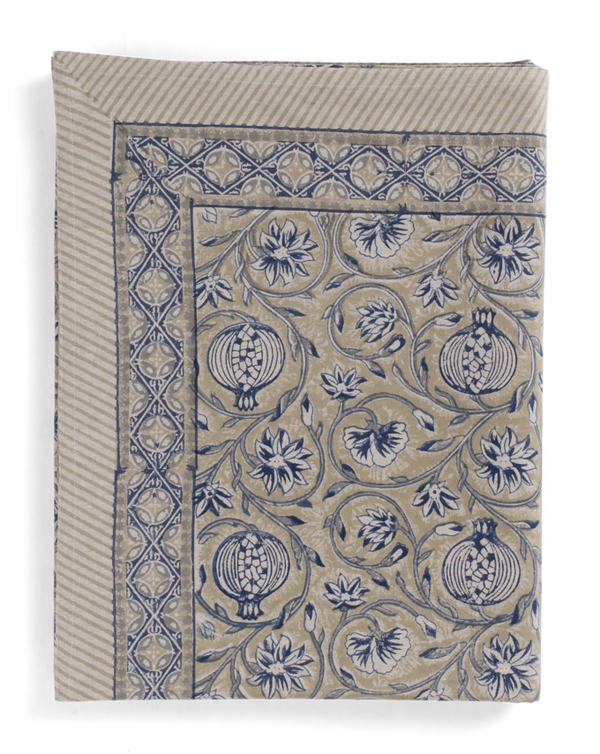 mondocherry - Tangier Pomegranate Cotton Tablecloth | beige blue