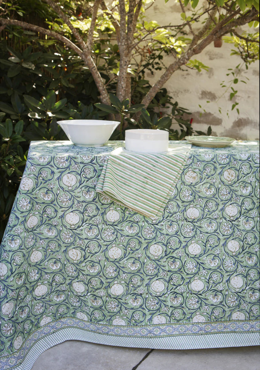 mondocherry - Tangier Pomegranate Cotton Tablecloth | green - table
