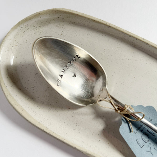 mondocherry - antique silverware big spoon | "Thankful" - close