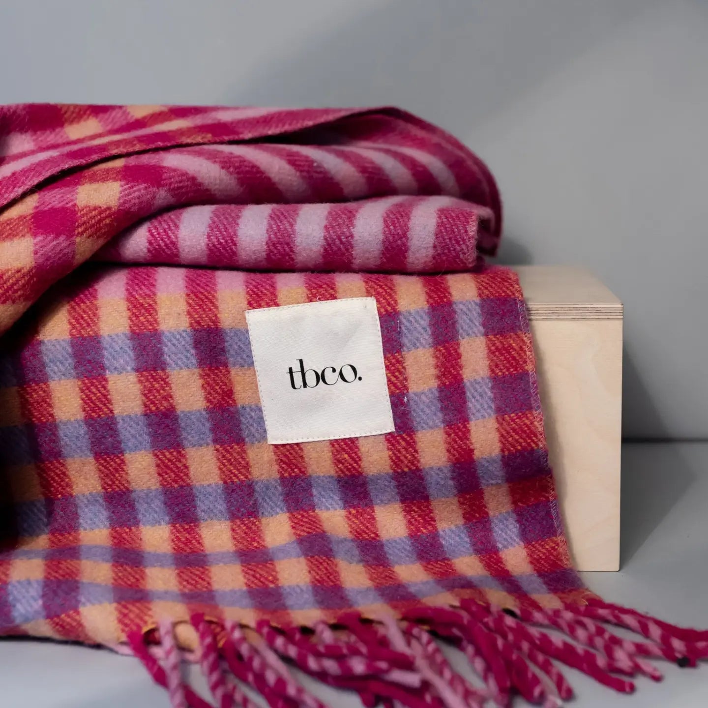 TBCo | recycled wool blanket | pink micro gingham