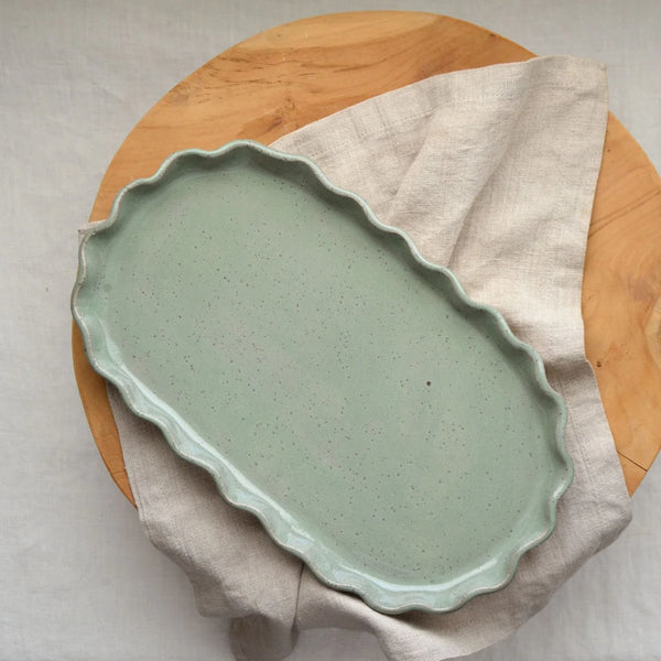 mondocherry - KW Ceramics | ruffle oval platter  | sage