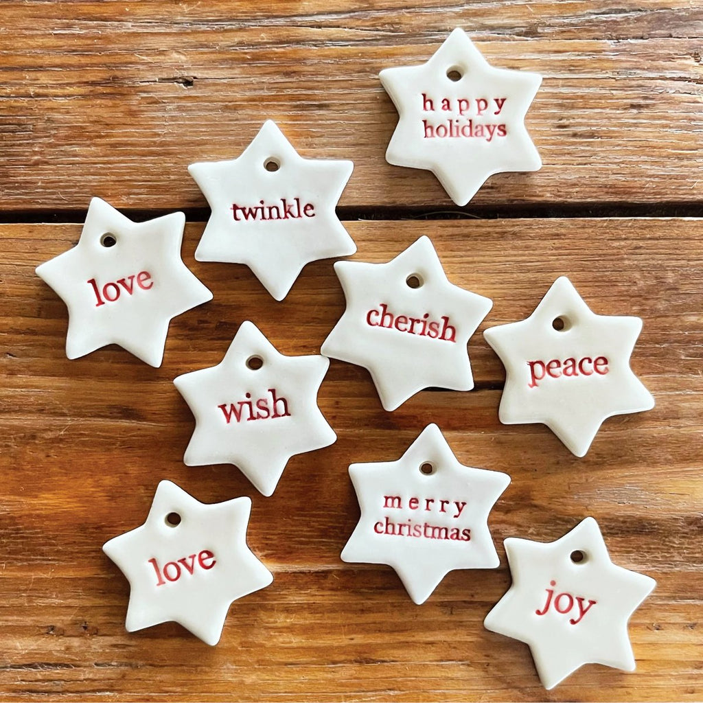 Paper Boat Press | mini word star ceramic gift tag | joy