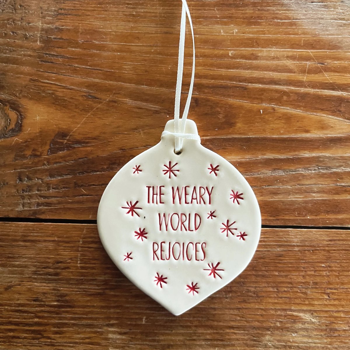 mondocherry - Paper Boat Press | weary world rejoice ornament