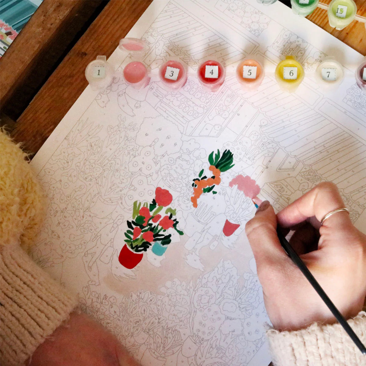 mondocherry - Petit Pinceau | Flower Market | Paint by Number Kit - progress