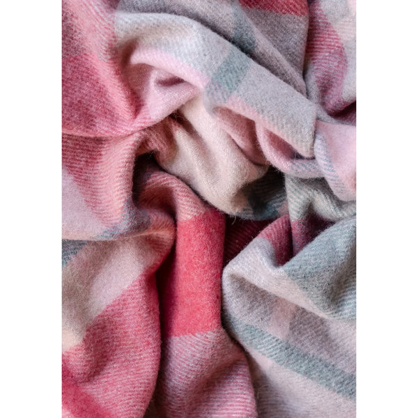 mondocherry - TBCo | recycled wool blanket / scarf | pink patchwork | check - close