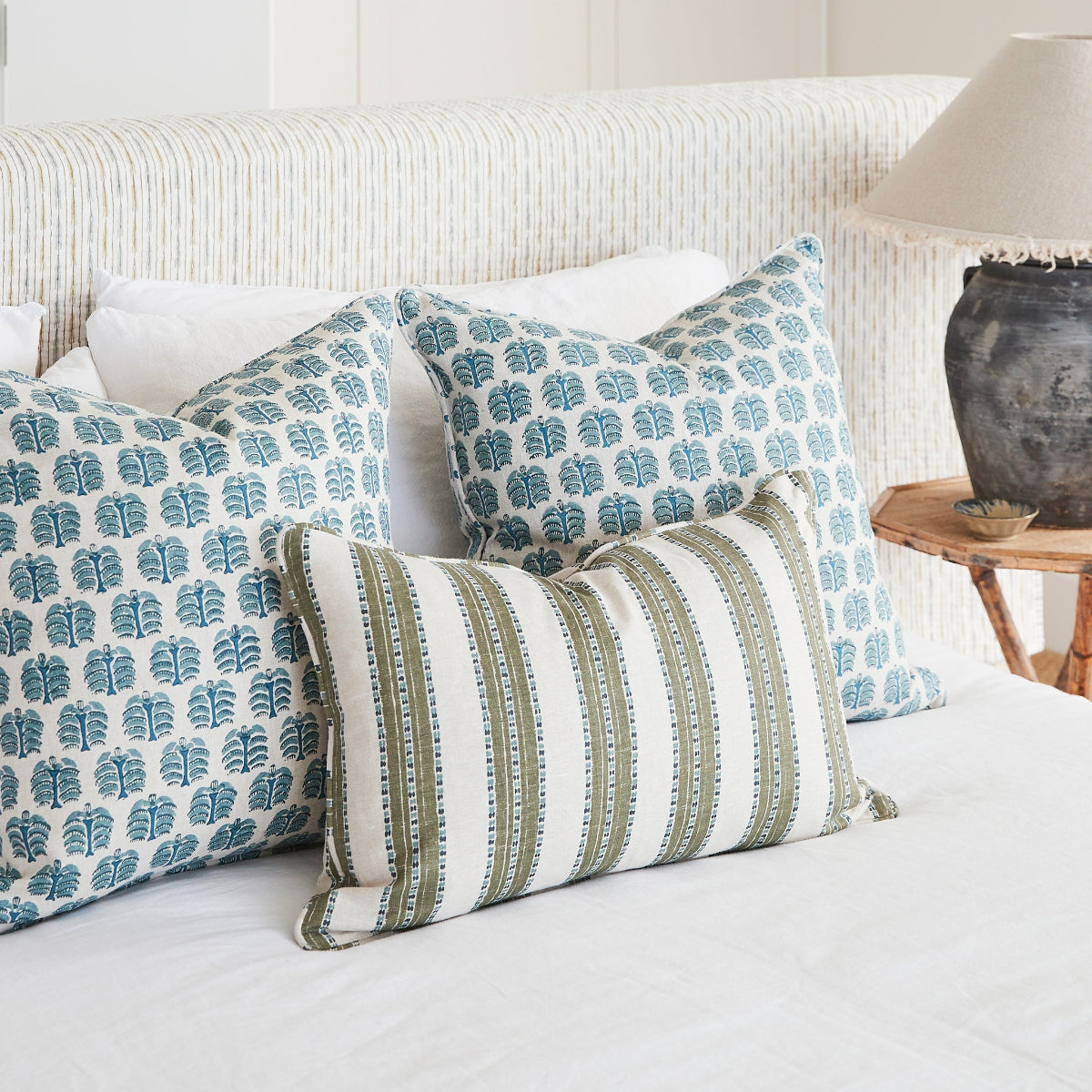 mondocherry - Walter G | kesula linen cushion | slate - on bed