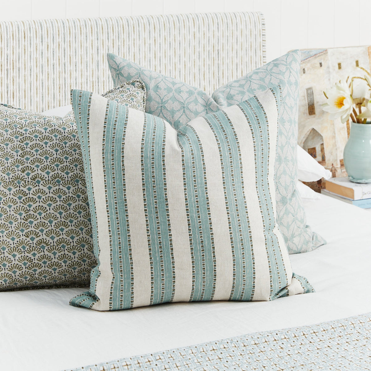 mondocherry - Walter G | pharaoh linen cushion - slate - on bed