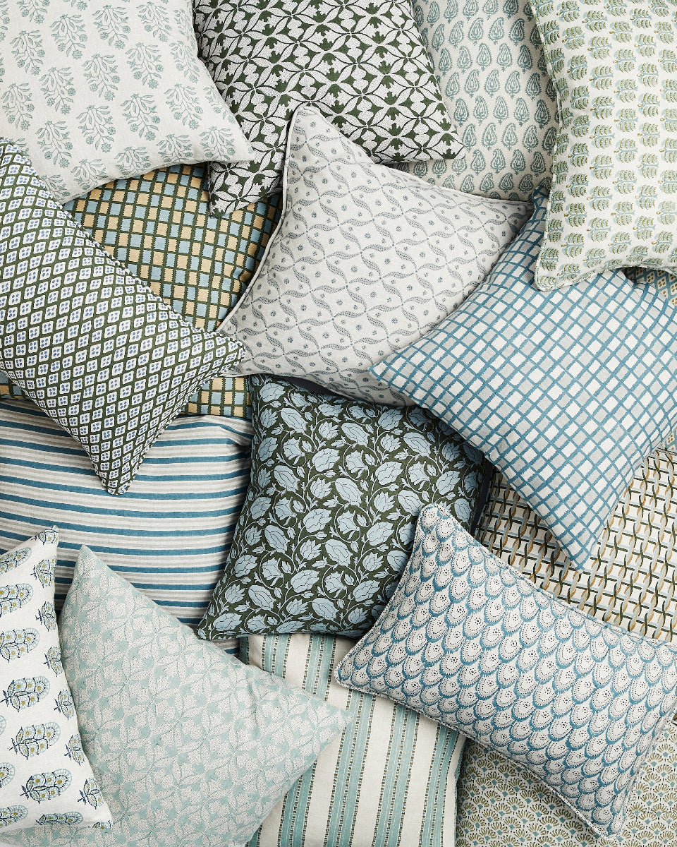 mondocherry - Walter G | pharaoh linen cushion - slate - pile of cushions