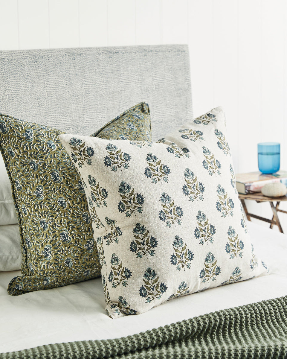 mondocherry - Walter G | ubud Linen cushion - slate - bed