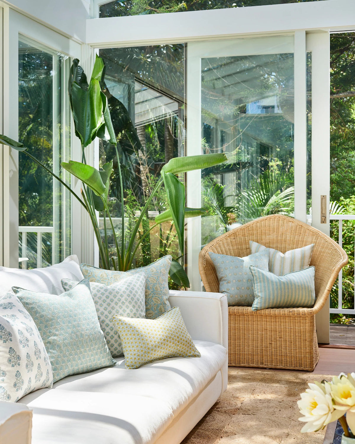 mondocherry - Walter G | Bodrum Linen cushion - cenote - sunroom