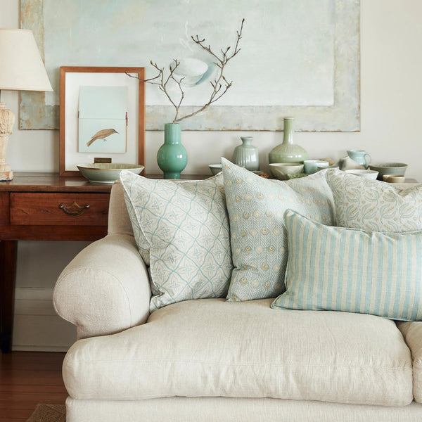 mondocherry - Walter G | Bodrum Linen cushion - cenote - lounge room