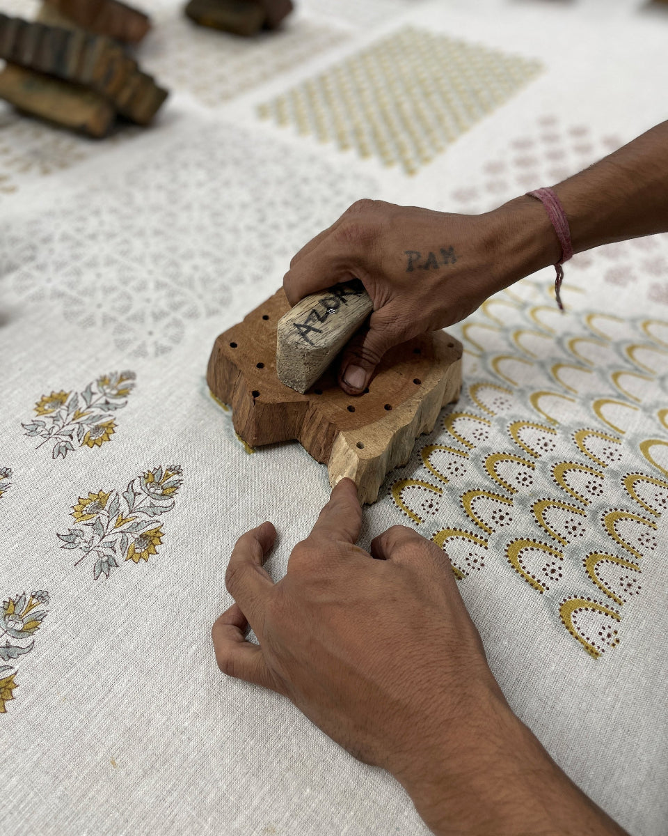 mondocherry - Walter G | kutch linen cushion | sahara - block print