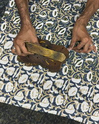 mondocherry - Walter G | marbella linen cushion | saffron - block print