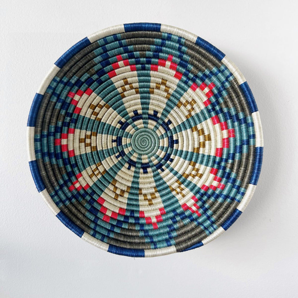 "Akagera" african woven bowl | blue hot pink | large - mondocherry