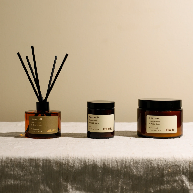 Etikette candles, diffusers and room sprays.