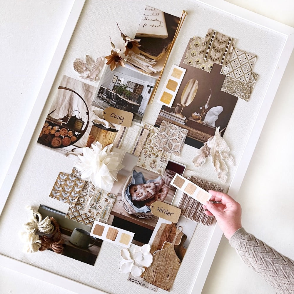 mondocherry mood board with cozy winter theme.