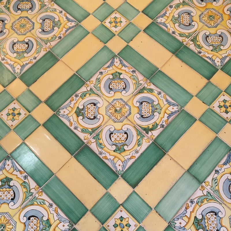 Patterned hand-painted tiles.