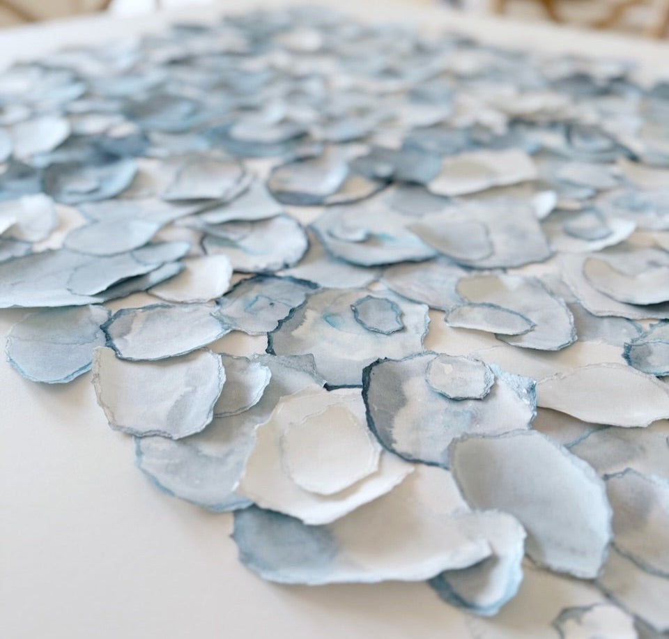 Mondocherry blue paper artwork inspired by oyster shells