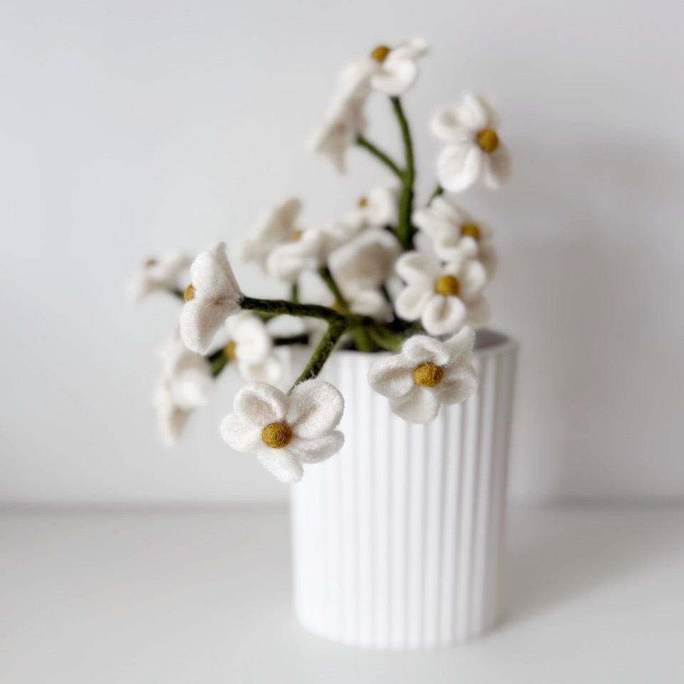 White flowers displayed in a ceramic vase