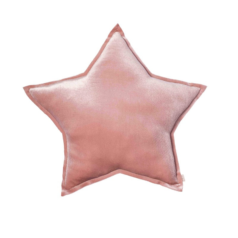 Pink star-shaped velvet cushion