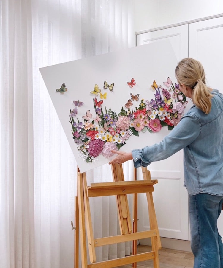 Mondocherry studio with a detailed paper floral artwork