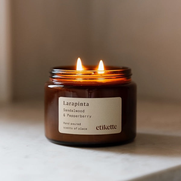 Lit Etikette Larapinta candle.
