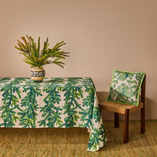 mondocherry - Bonnie and Neil linen tablecloth - festive foliage green - table