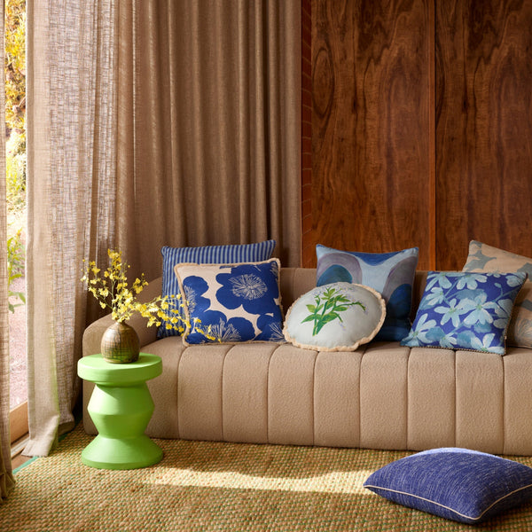 mondocherry - Bonnie and Neil | violet linen cushion | blue - sofa