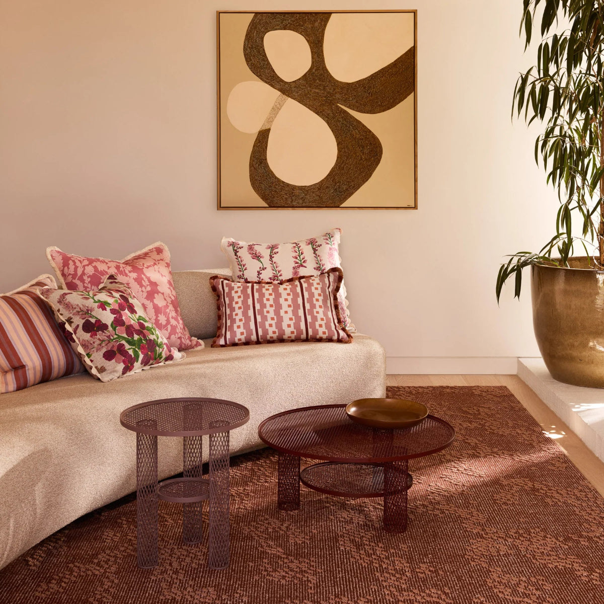 mondocherry - Bonnie and Neil | lupin multi linen cushion - white sofa