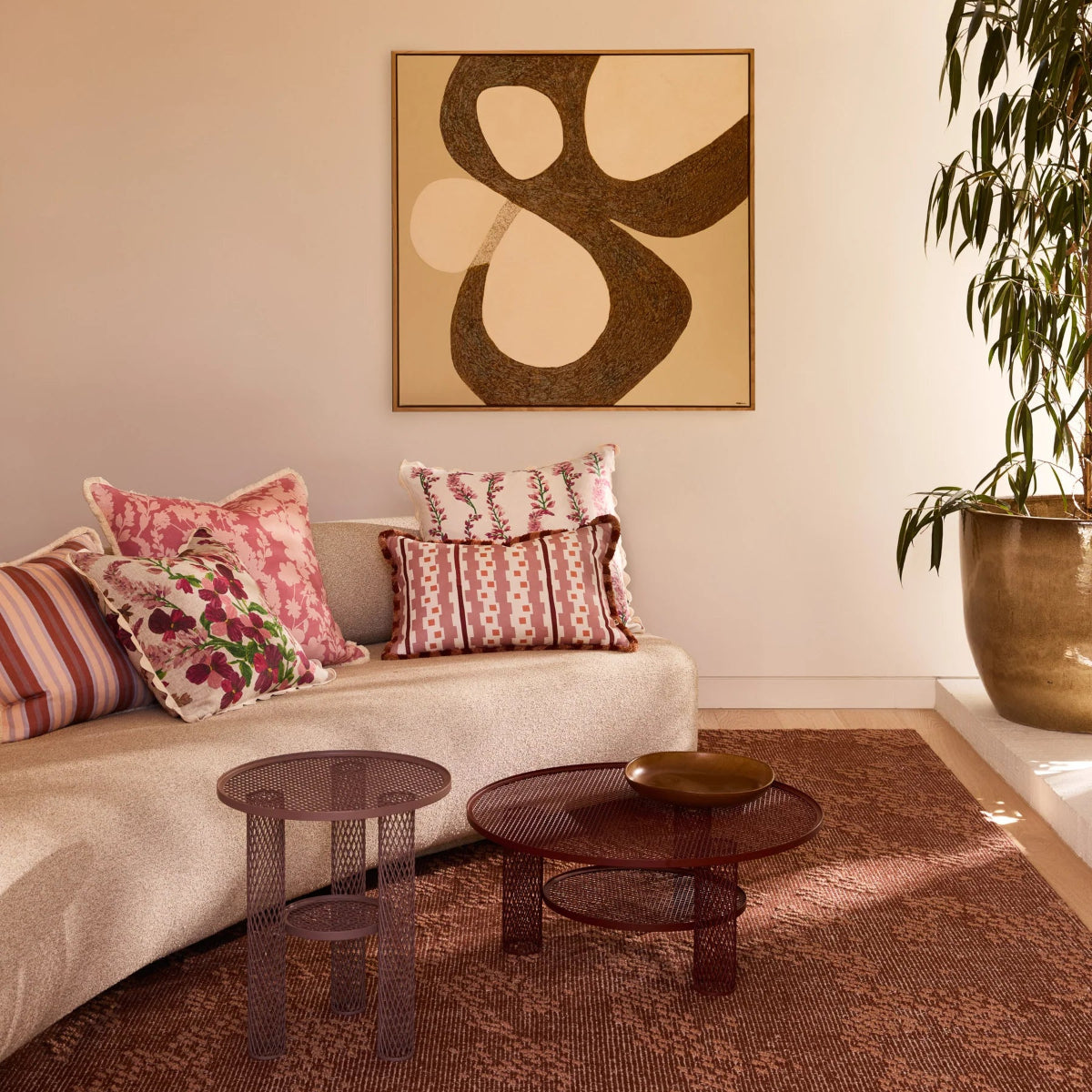 mondocherry - Bonnie and Neil | penny pink linen cushion - white sofa