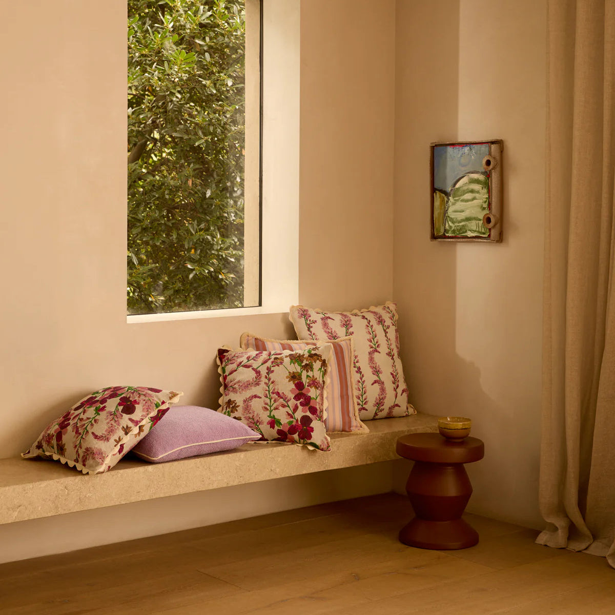 mondocherry - Bonnie and Neil | penny pink linen cushion - bench