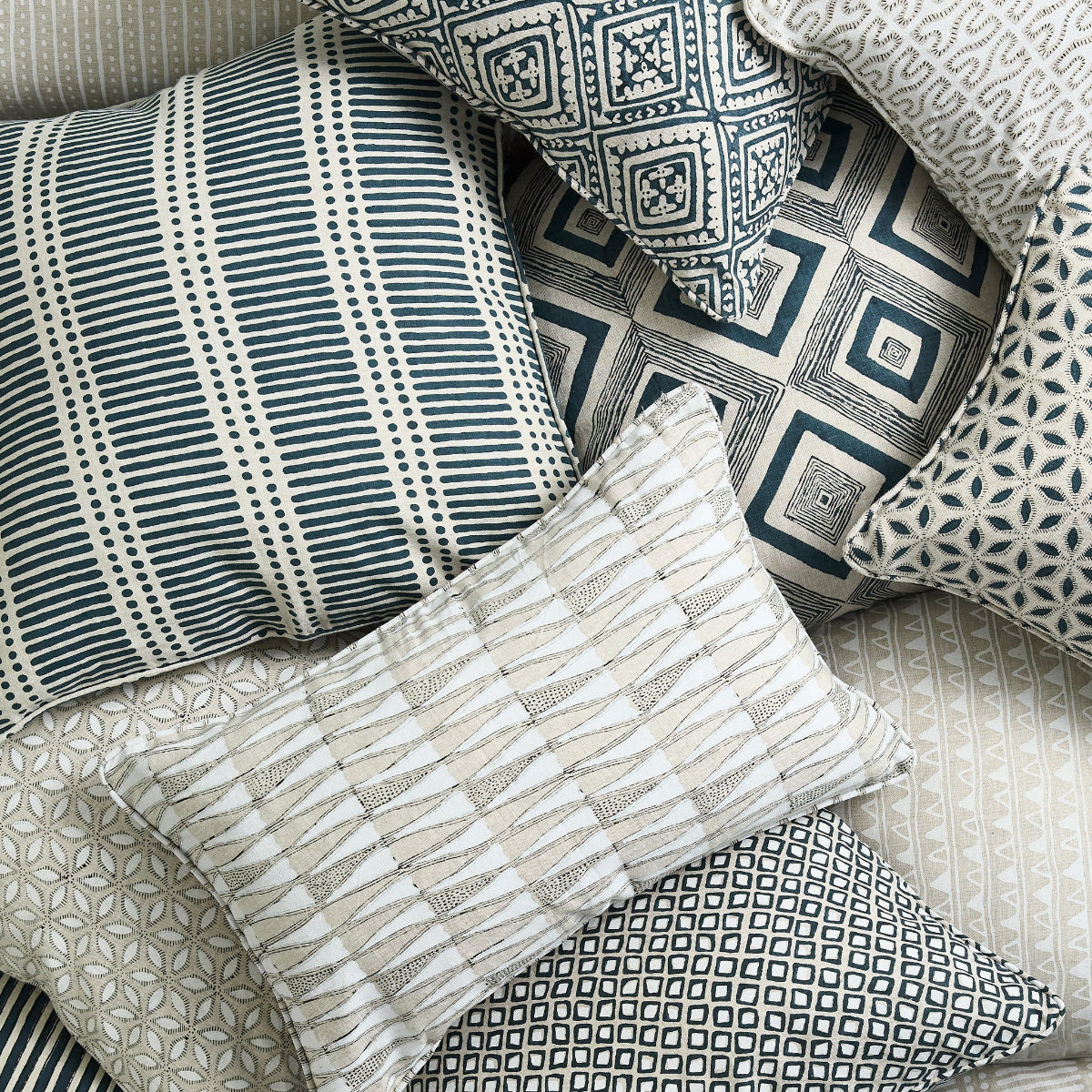 Walter G Dash Dot Indian Teal linen cushion — supplier gallery view 3