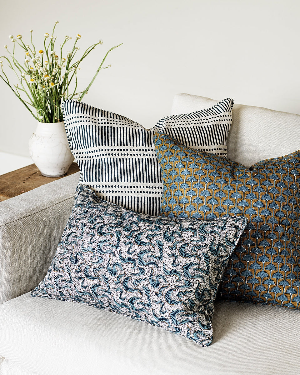 Walter G Dash Dot Indian Teal linen cushion — supplier gallery view 6