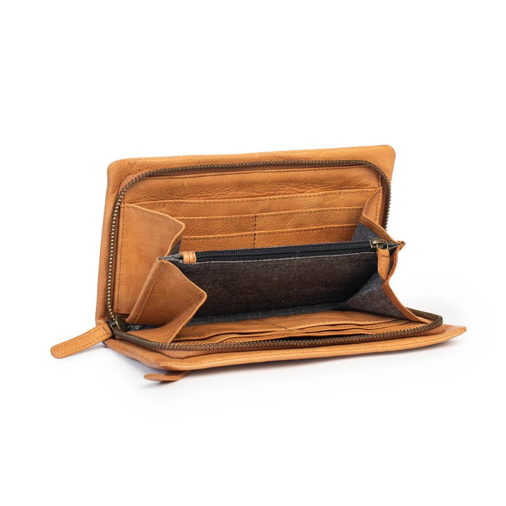 mondocherry - Dusky Robin | harriet leather purse | open