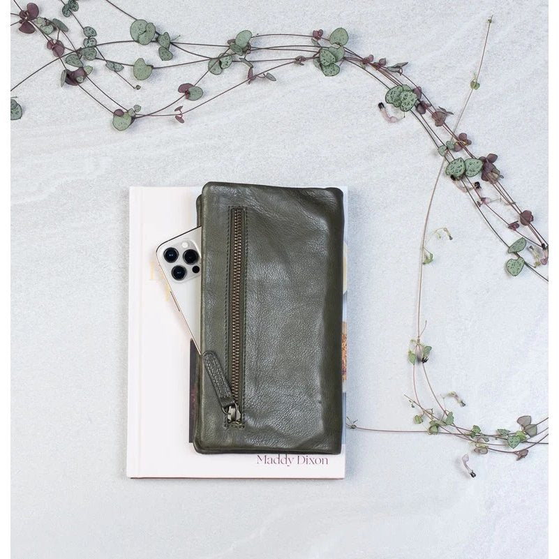 mondocherry - Dusky Robin | harriet leather purse | phone