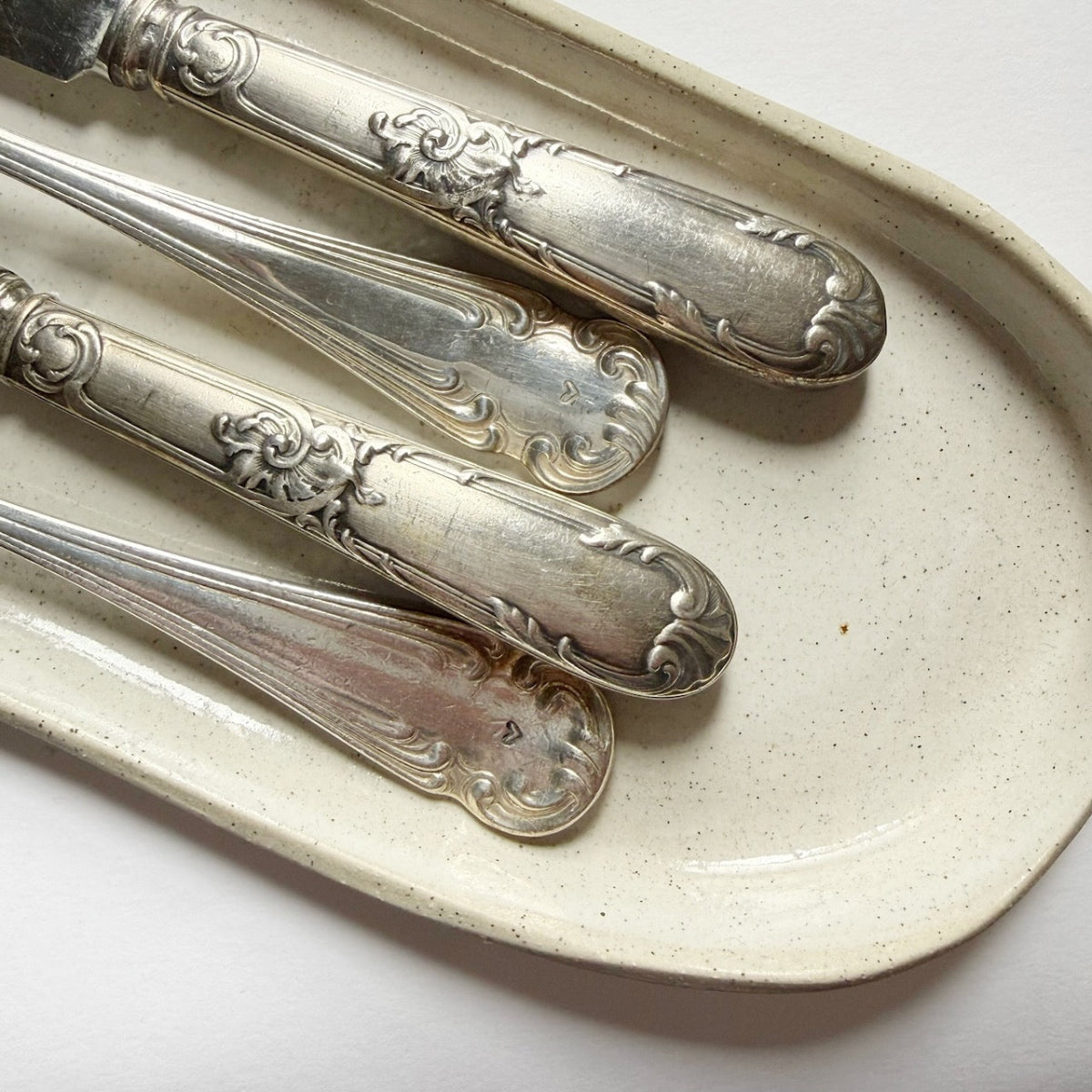 mondocherry - antique silver knife and fork set | "Mr & Mrs" - handles