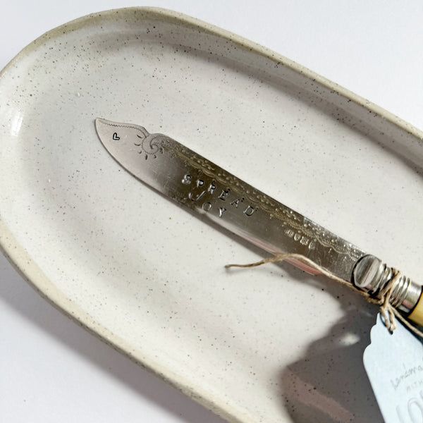 mondocherry - antique silverware butter knife | "spread joy" - close