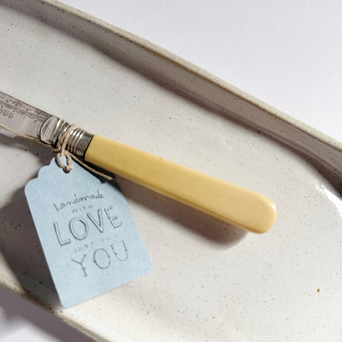 mondocherry - antique silverware butter knife | "spread joy" - handle