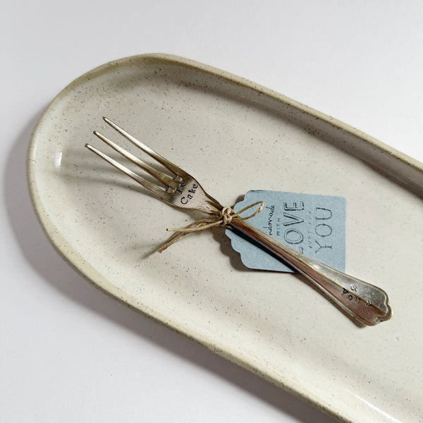 mondocherry - antique silverware dessert fork | "i love cake and you"