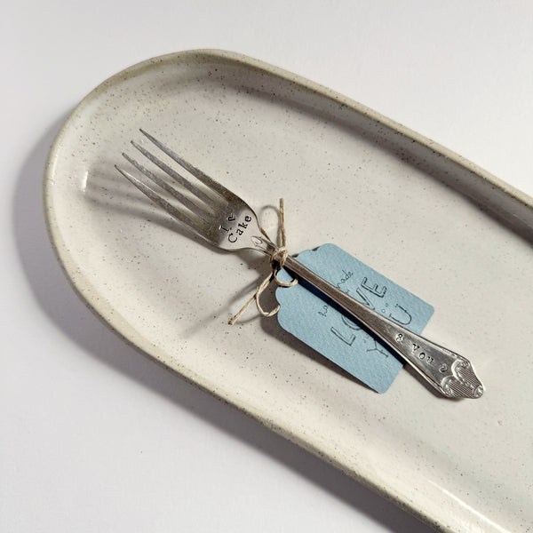 mondocherry - antique silverware dessert fork | "i love cake and you"