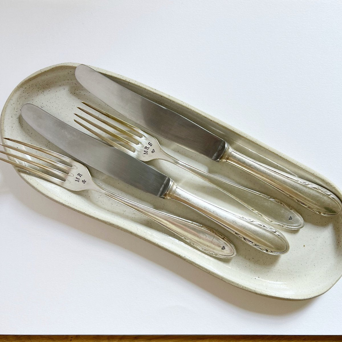 mondocherry - antique silver knife and fork set | "Mr & Mrs"