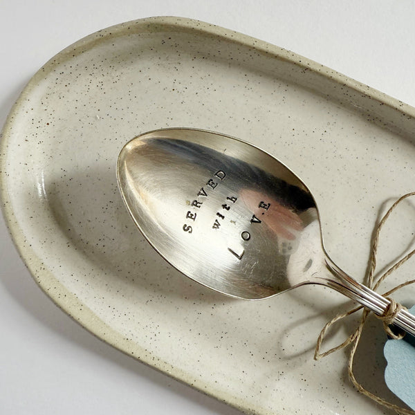 mondocherry - antique silverware serving spoon | "served with love" - close