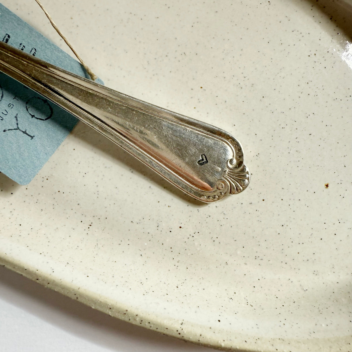 mondocherry - antique silverware serving spoon | "served with love" - handle